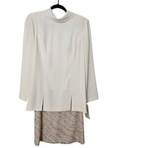 NEW Bob Mackie Dress Womens 10 Sequin Champagne Skirt Ivory Bodice Back Scarf‎